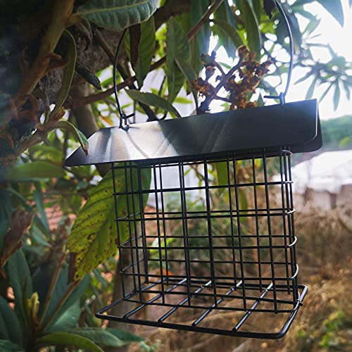 woyada Alimentador de pájaros, resistente al óxido y a los rayos UV, malla de metal al aire libre, criador de aves silvestres con alambre colgante