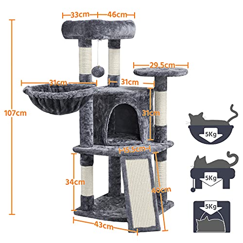 Yaheetech Árboles para Gatos Adultos Rascador Torre de Escalada Felpa para Gatito Poste de Rascar para Mascota 106cm Gris Oscuro
