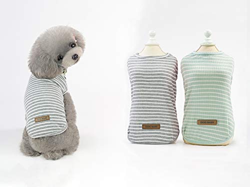 YAODHAOD Camiseta de algodón a rayas para perro, ropa de mascota para cachorro, camiseta transpirable elástica para perros pequeños y medianos (2 unidades) M, Hellgrün + Grau