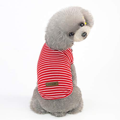 YAODHAOD Camiseta de algodón a rayas para perro, ropa de mascota para cachorro, camiseta transpirable elástica para perros pequeños y medianos (2 unidades) M, Hellgrün + Grau