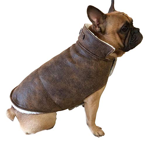 YAODHAOD Chaqueta para perro de imitación de piel de bulldog para mascotas (M, marrón)