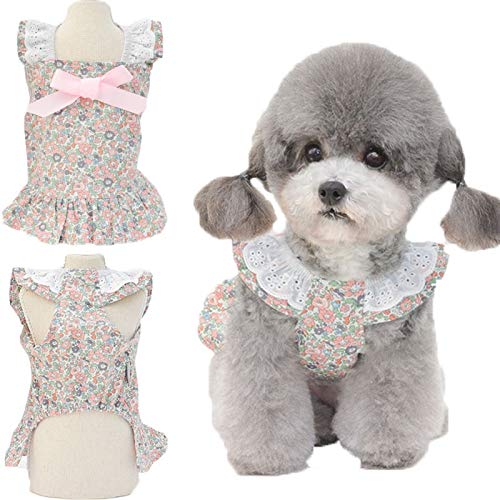 YDPDJ Vestidos florales para perros para ropa para mascotas Cuello de barco Cachorro Gato Chaleco Vestido Ropa Cinta de verano Bowknot Cozy Dog Shirt Falda para niñas