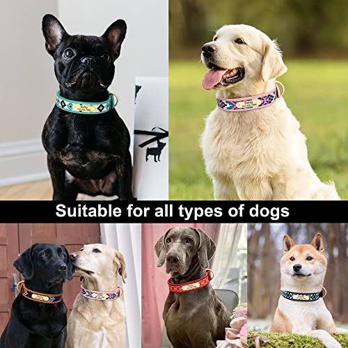 YUEHAN Collar De Perro Collar De Perro Personalizado Bordado Étnico Collar De Gato De Cuero Hecho A Mano para Perros Pequeños Medianos Grandes Collares Suministros para Mascotas