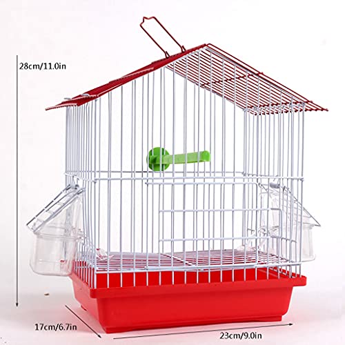 YZERTLH Jaula Pajaros Birdcage de la azotea, Budgerigar Birdcage con Caja de alimentación, pájaros de Metal, Jaula de baño Ornamental para pájaros Canarios pequeños Jaulas para Pajaros (Color : Red)