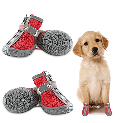 Zapatos para perros transpirables, de malla suave para perros, transpirables, protectores de patas para perros pequeños, medianos y de verano, caminatas, 4 unidades, color rojo 3 #