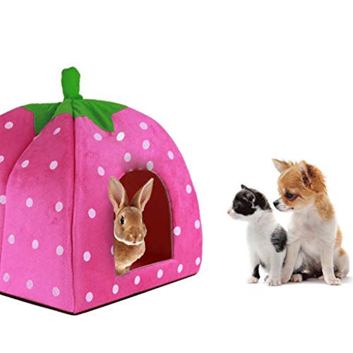 ZCWYP Cama del Animal doméstico - Jerarquía Linda de la Fresa de Mascotas, Criadero Gatos camada de los Conejos Nido Nido Desmontable y Plegable for Mascotas (Color : Red)