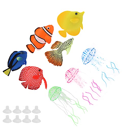 Zerodis 8 Piezas de Peces Brillantes Artificiales, simulación Luminosa, pez Payaso, Guppy, pez Falso, Colorido, Hada, Azul, pez Colgante para pecera, Acuario, decoración hidropónica