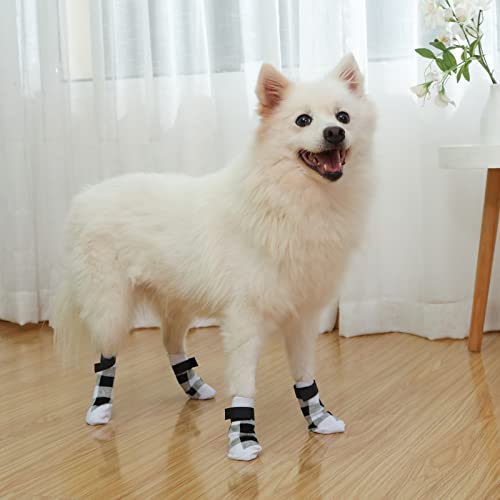 ZIFEIPET Calcetines para perros, antideslizantes, protección para las patas de las mascotas, suaves y ajustables, con correa, botas para perros, calcetines para evitar fugas
