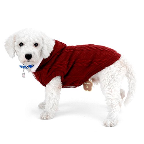 ZUNEA Abrigo suéter para Perros pequeños Clásico Polar Forrado con Capucha Cable de Punto Suave y cálida Taza de té de Navidad Yorkie Chihuahua Ropa Outfits Apparel Wine L