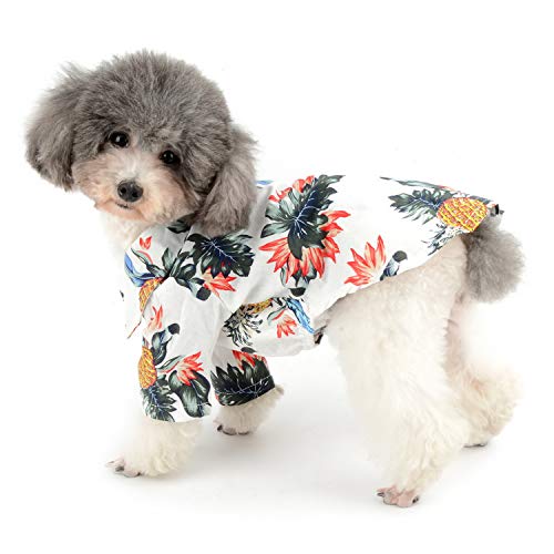 ZUNEA Camisa Hawaiana para Perro Pequeño Verano T-Shirt Chaleco Colorida Ropa para Campamento Cachorro Ropa de Playa Primavera para Perros y Gatos Blanco M