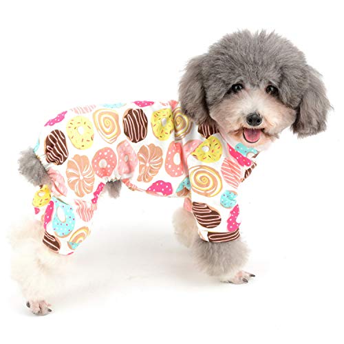 Zunea Mono de pijama para perro pequeño, de algodón suave, adorable, estampado de donut, ropa de dormir de cuatro patas, para mascotas, gatos, cachorros, XXL