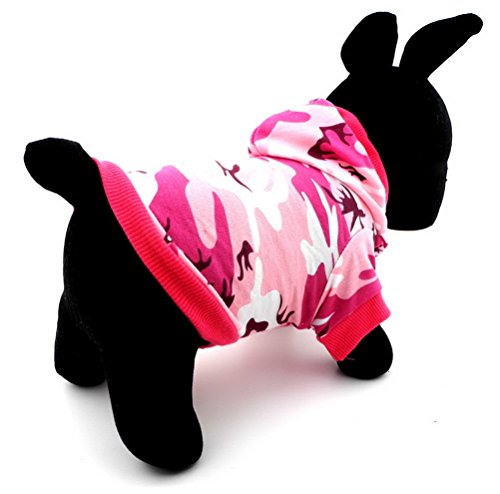 Zunea Ropa para perros pequeños para mujeres de verano camuflaje patrón camisa sudadera con capucha jersey rosa (XL)