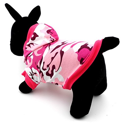 Zunea Ropa para perros pequeños para mujeres de verano camuflaje patrón camisa sudadera con capucha jersey rosa (XL)