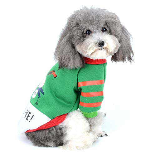 Zunea Ropa para Perros Pequeños Sudadera de Invierno con Diseño de Muñeco de Nieve Algodón Acolchada para Cachorros para Mascotas Perros Niñas Niños Chihuahua Yorkshire Verde L
