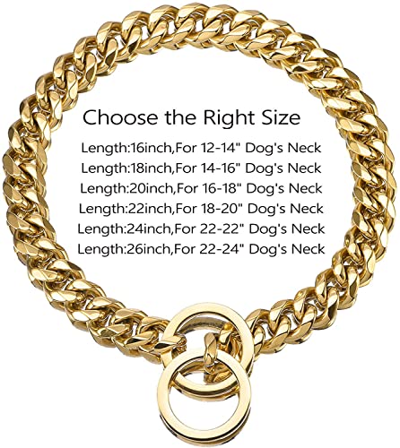 ZZOHAA Collar de perro dorado para mascotas, cadena de perro cubana resistente para perros grandes, eslabones de metal de acero inoxidable fuerte